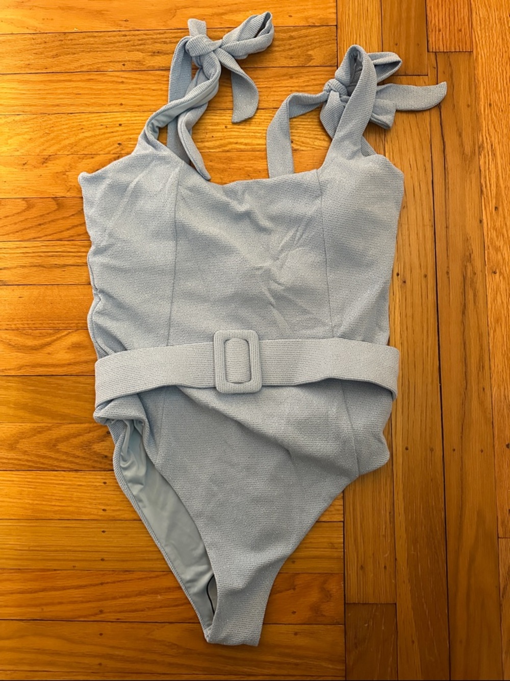 Beach Riot Light Blue One-Piece Swimsuit with Tie Straps and Belt